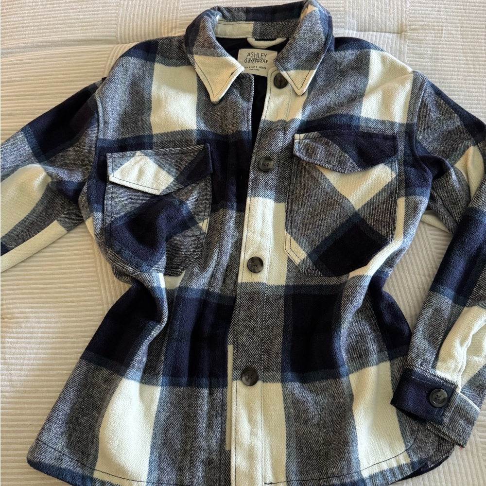 Ashley Stewart Navy and Cream Plaid Jacket
